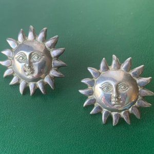 Silver Sun Face Earrings
